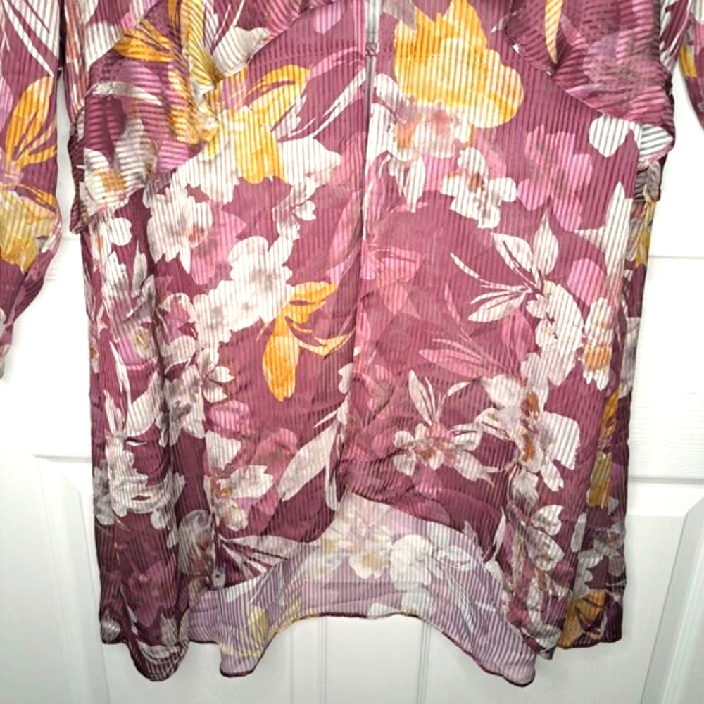 LOGO by Lori Goldstein Purple Sheer Floral Printed Woven Duster Size Medium - Picture 4 of 6
